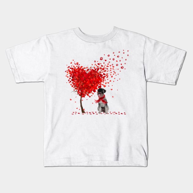 Happy Valentine's Day Heart Tree Love Standard Schnauzer Kids T-Shirt by cyberpunk art